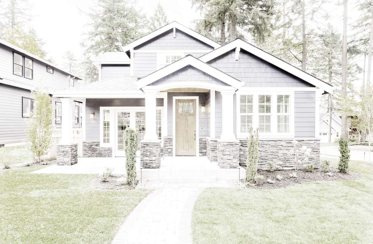 Front of a house in daylight from the perspective of someone with achromatopsia. Third of five stages.