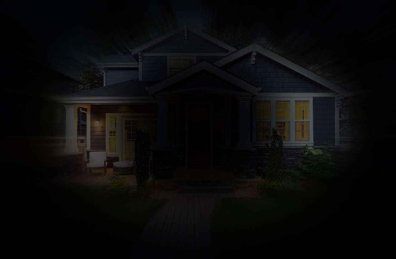Front of a house at night from the perspective of someone with choroideremia. Fifth of five stages.