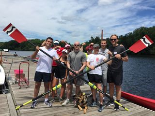 Rowing on Charles River with his Harvard Business School classmates in 2016.