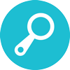 illustration of white magnifying glass within a light blue circle