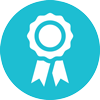 illustration of a white award ribbon within a light blue circle