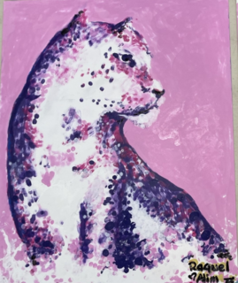 artwork of a leopard with a pink background, Bristol heavy weight board paper mixed media acrylics